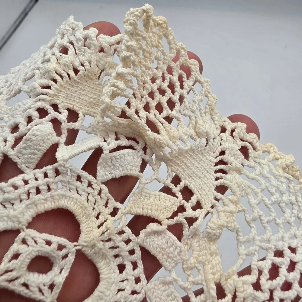 Vintage Hand Crochet Cotton Lace Doily Cream Floral Round 6.5 Cottagecore N4